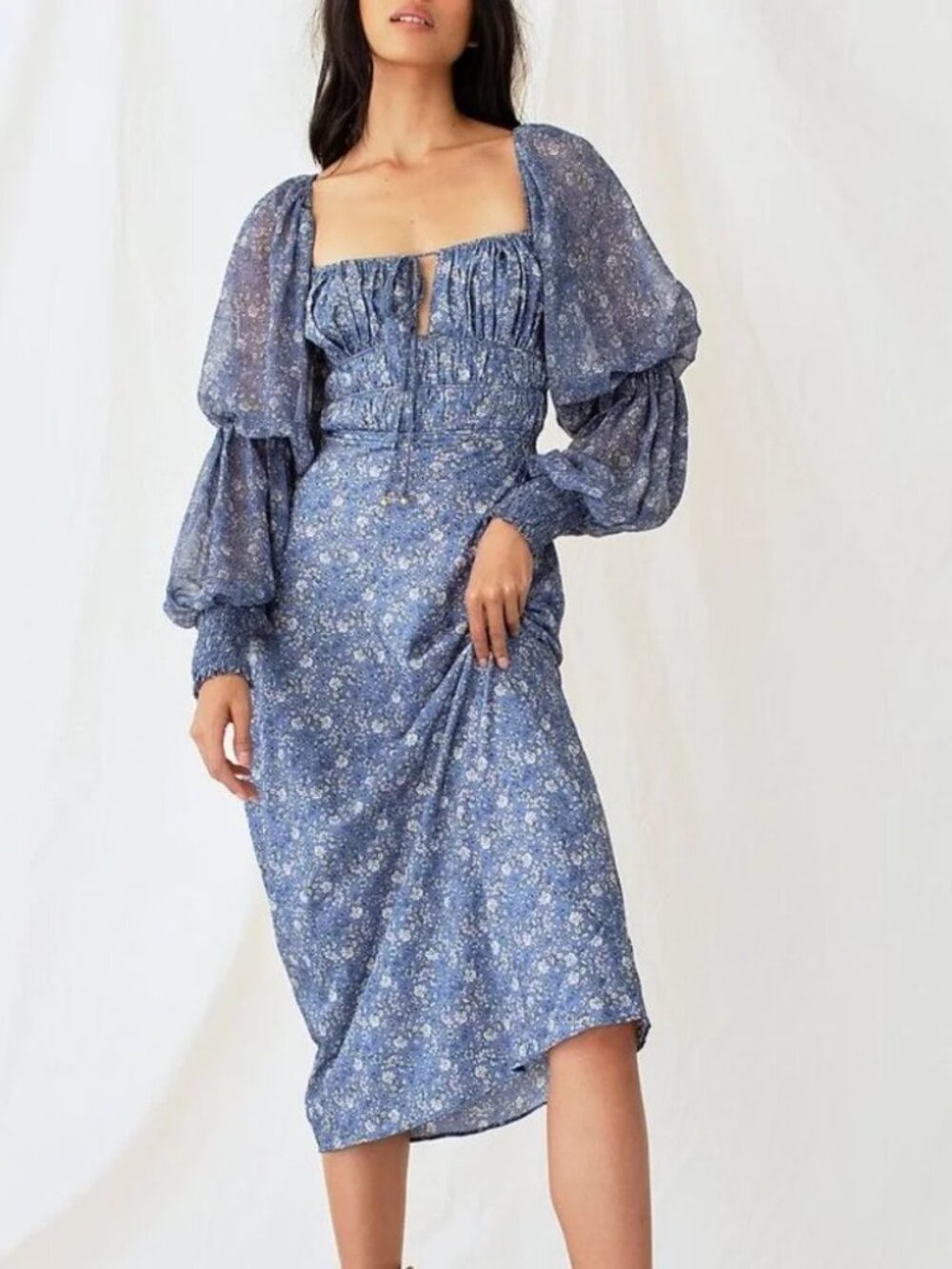 Free People Aglow Midi Dress, blue, size XS